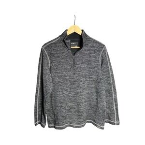 Eddie Bauer Mens Quarter Zip Pullover Sweater Gray Heather Fleece Lined Medium